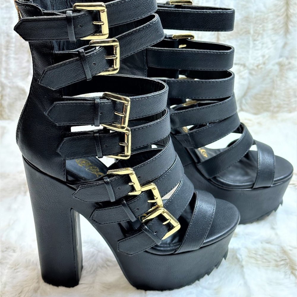 Nelly Bernal 6" High Chunky Heel Platform Goth Ankle Boots Meek
